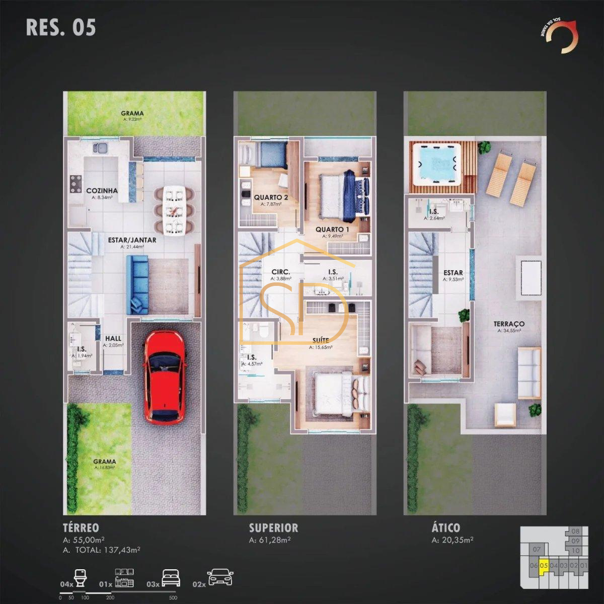 Maravilhoso Sobrado Triplex com 3 quartos 1 suíte, varanda e jazuzzi, 150m², à venda em Curitiba, Cajuru - Solange Delfim Consultora de Imóveis
